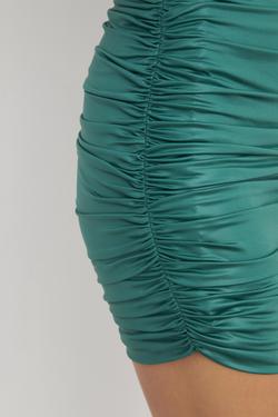 Straplez Kısa Kol Büzgülü Dar Mini Elbise