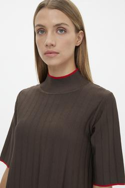 Yakası ve Kol Ucu Renkli Triko Elbise