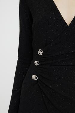 Night Zoom V Yaka Örme Mini Anvelop Elbise