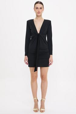 Night Zoom Bağlama Detaylı Örme Mini Elbise