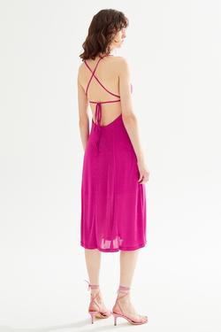 Moda Tutkusu Pencereli Sırtı Bağlamalı Midi Elbise